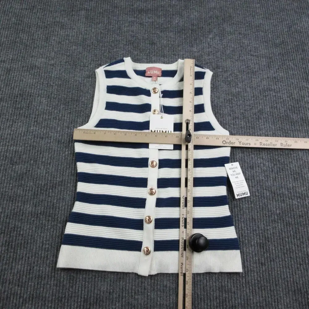 MUMU Sweater Cardigan Womens S Blue White Striped Button-Front Tight-Knit NWT